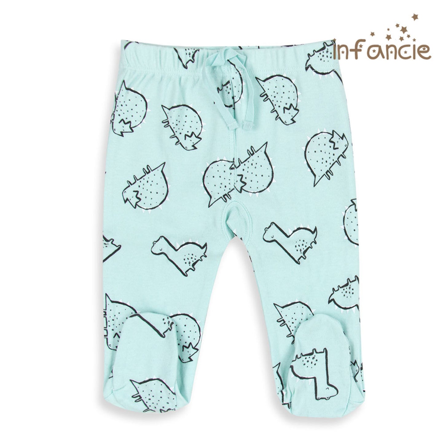 Infancie 2-Pc 100% Cotton Footed Baby Pants (Mint Dino)