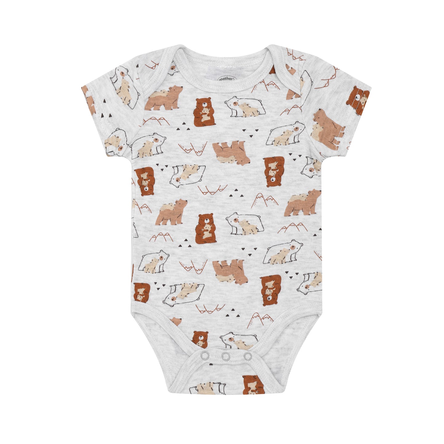MOTHER'S CHOICE 3-Pc 100% Cotton Short-Sleeved Baby Bodysuit (White-Caramel, Bear,Here for the cuddles)