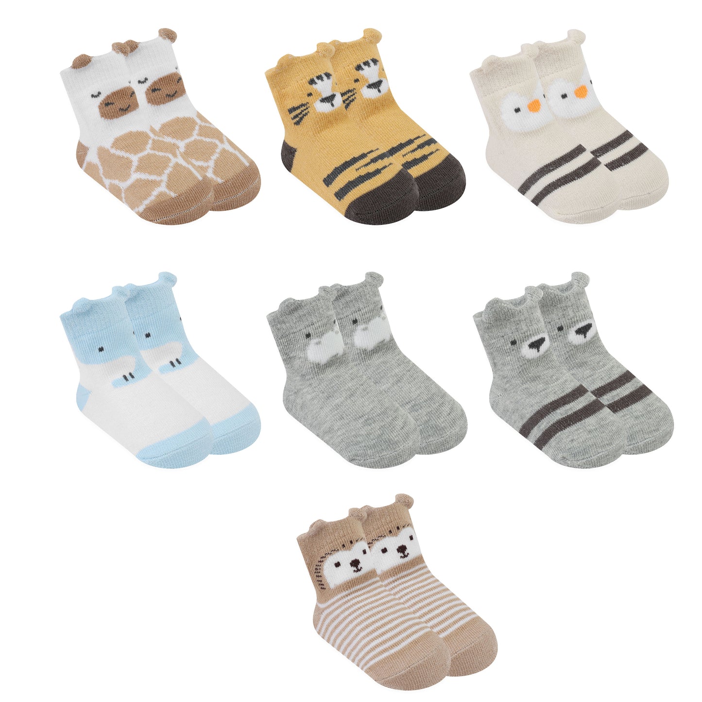 Infancie 7-Pk Anti-Slip Baby Socks Gift Box (Woodland Friends , 0-6m)