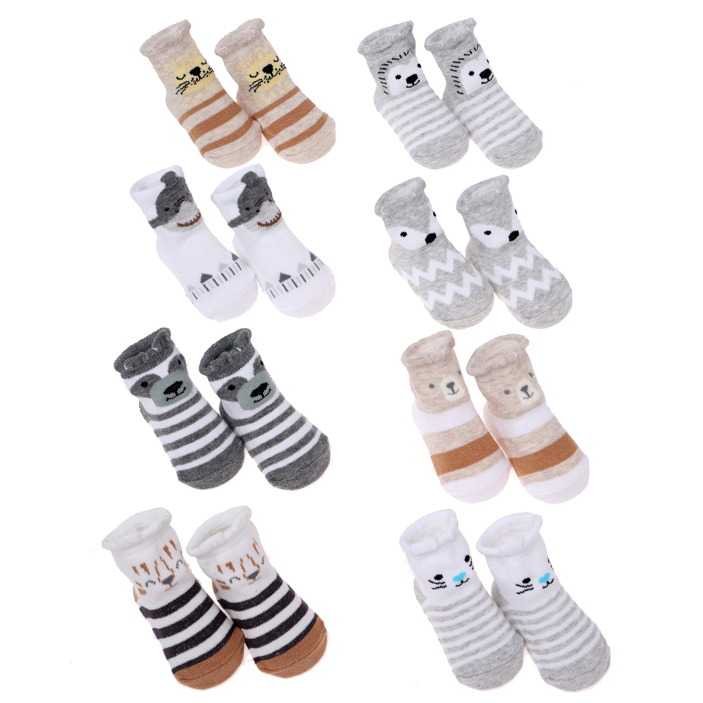 Infancie 8-Pk Anti-Slip Baby Socks (Cute Animals , 0-6m)