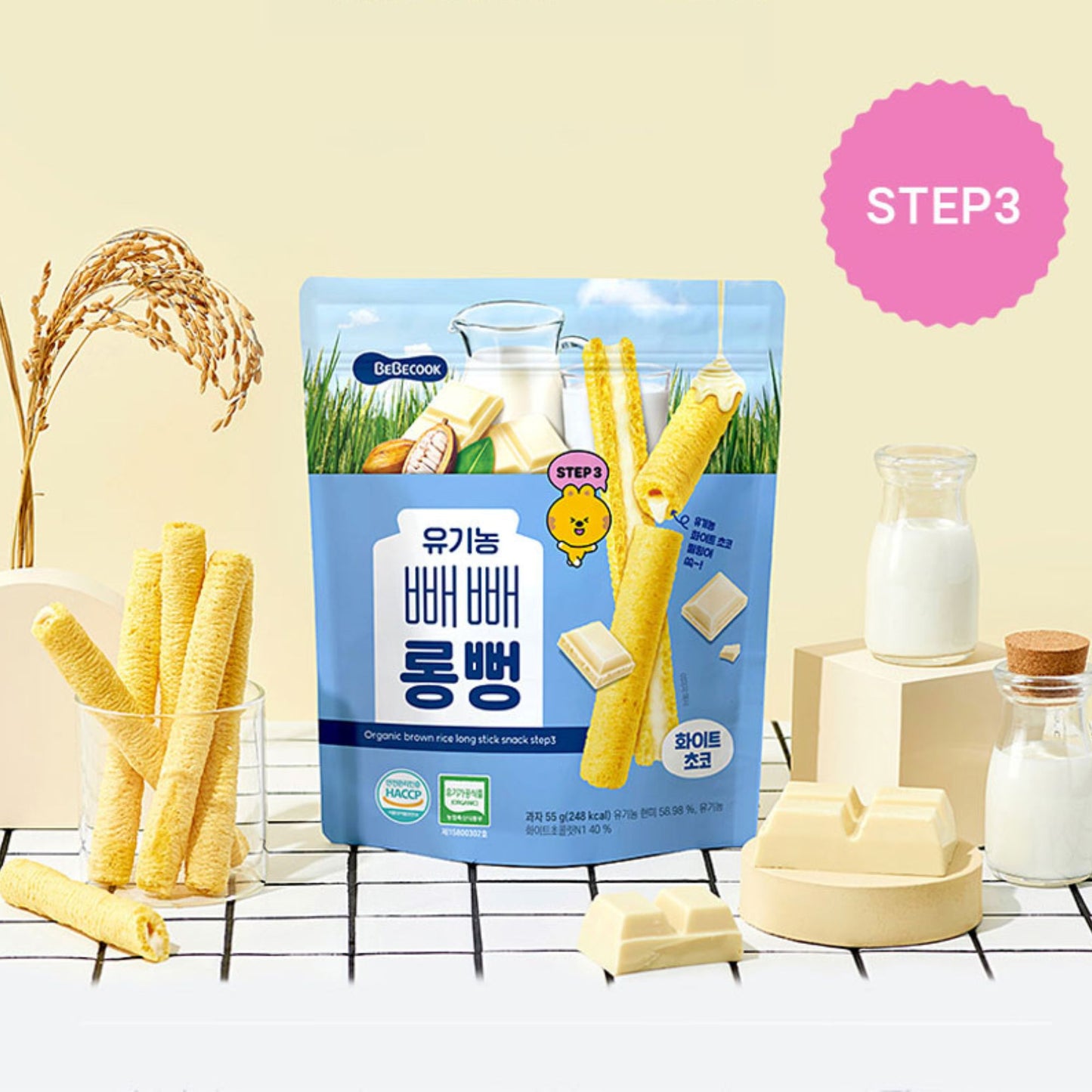 BeBecook - Junior's Organic Jumbo Brown Rice Sticks (White Choco) 55g