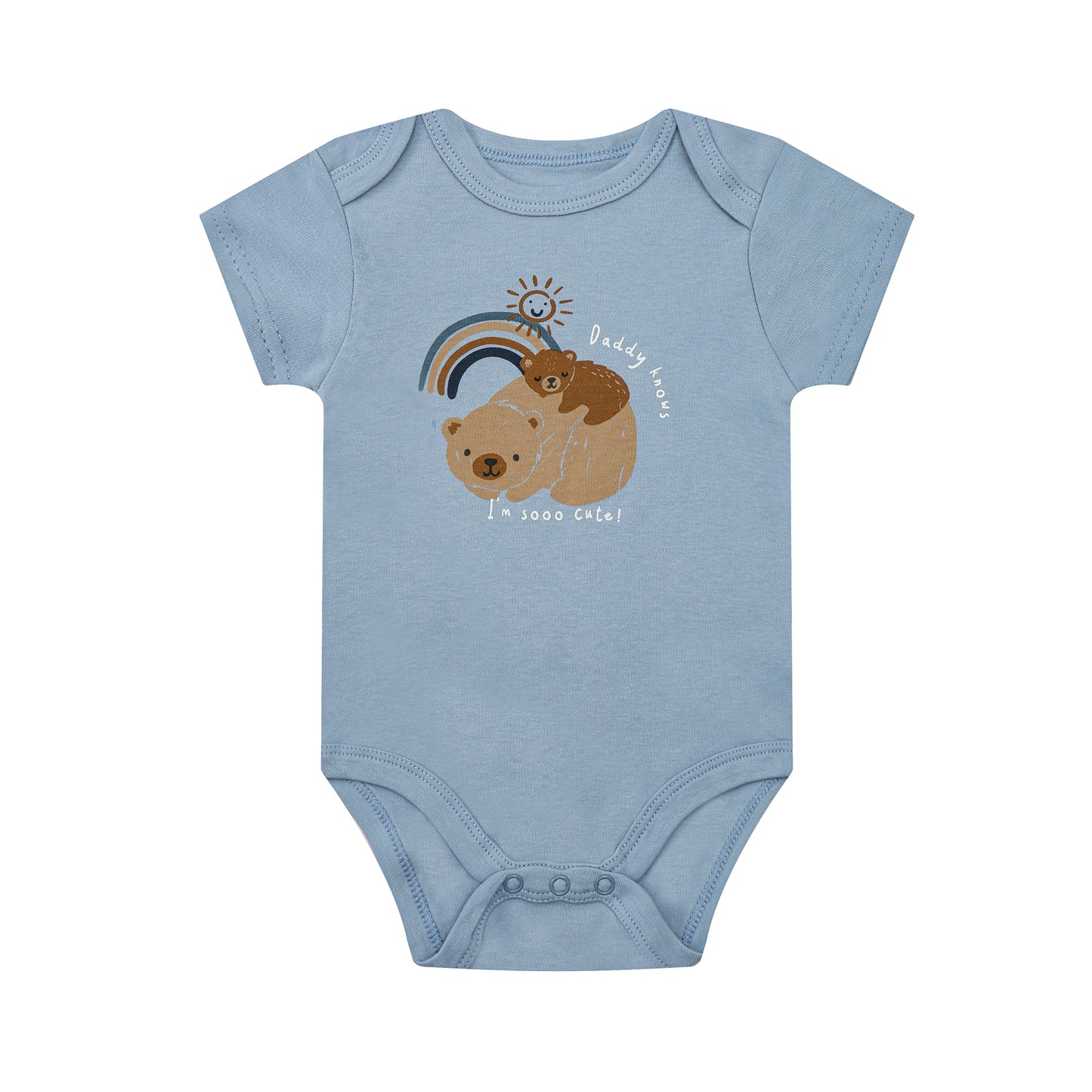 Mother's Choice 3-Pc 100% Cotton Short Sleeve Bodysuits (Blue, Bear, Daddy knows I'm sooo cute)