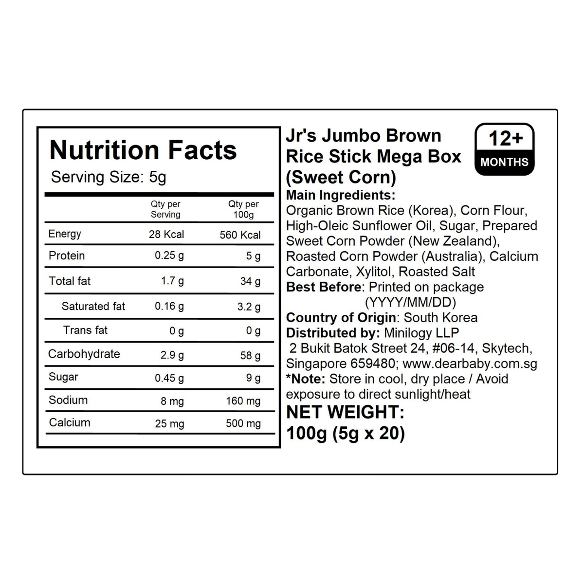 BeBecook - Jr's Jumbo Brown Rice Stick Mega Box (Sweet Corn) 20 x 5g