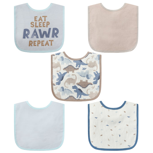 Infancie 5-Pc Cotton Drooler Bibs (Eat Sleep Rawr Repeat)