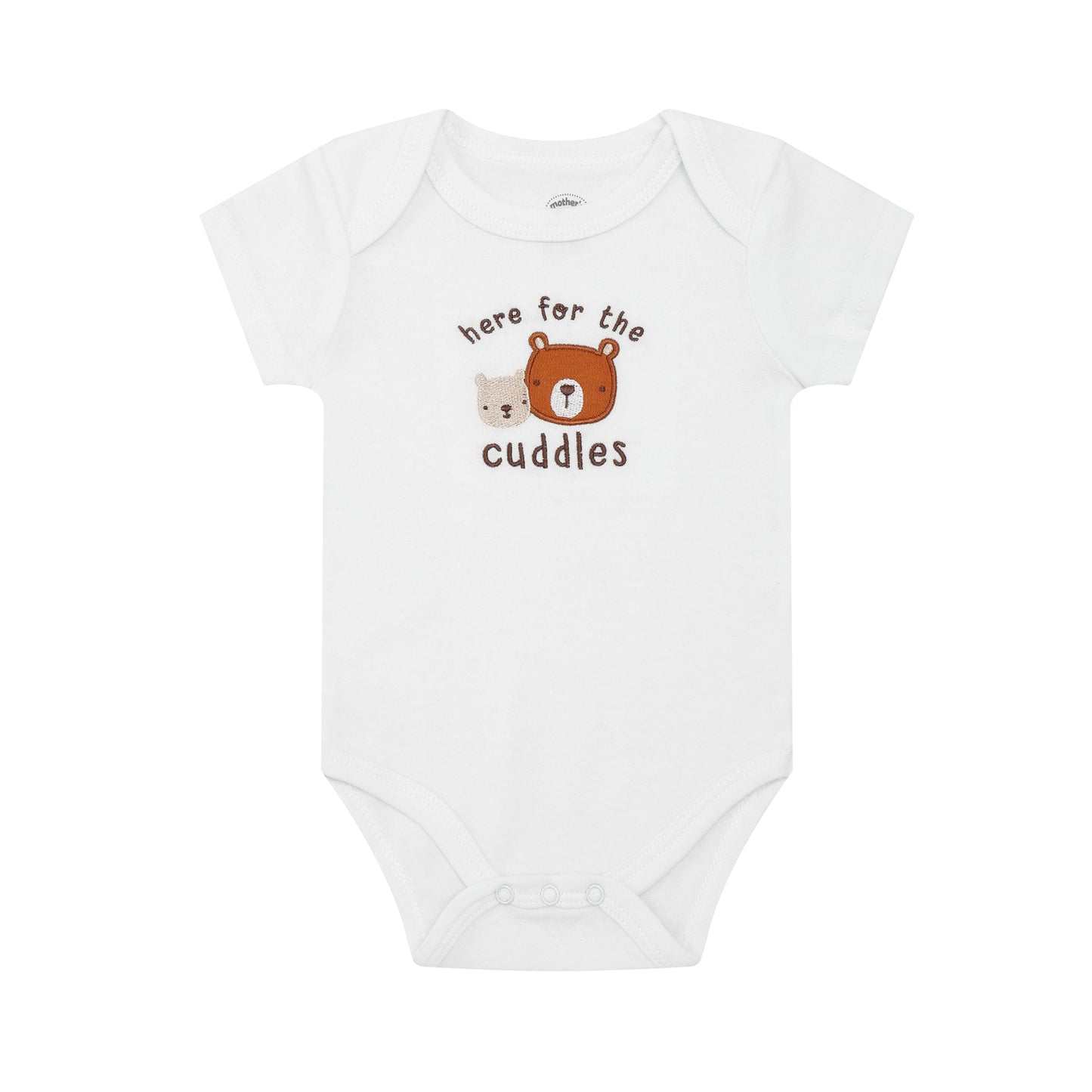 MOTHER'S CHOICE 3-Pc 100% Cotton Short-Sleeved Baby Bodysuit (White-Caramel, Bear,Here for the cuddles)