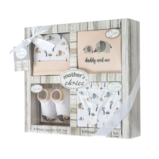 MOTHER'S CHOICE 4-Pc Baby Bodysuit, Pants, Hat & Socks Gift Box Set (Beige Elly)