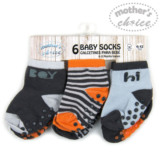 MOTHER'S CHOICE 6-Pk Newborn Baby Socks Set (0-6m, Orange-Mix, Hi Boy)
