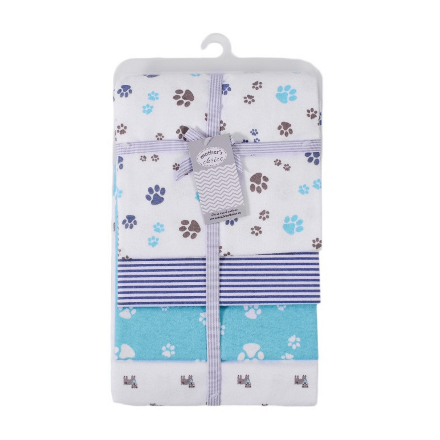 MOTHER'S CHOICE 4-Pc Flannel Receiver (Paw Print with Stripes)