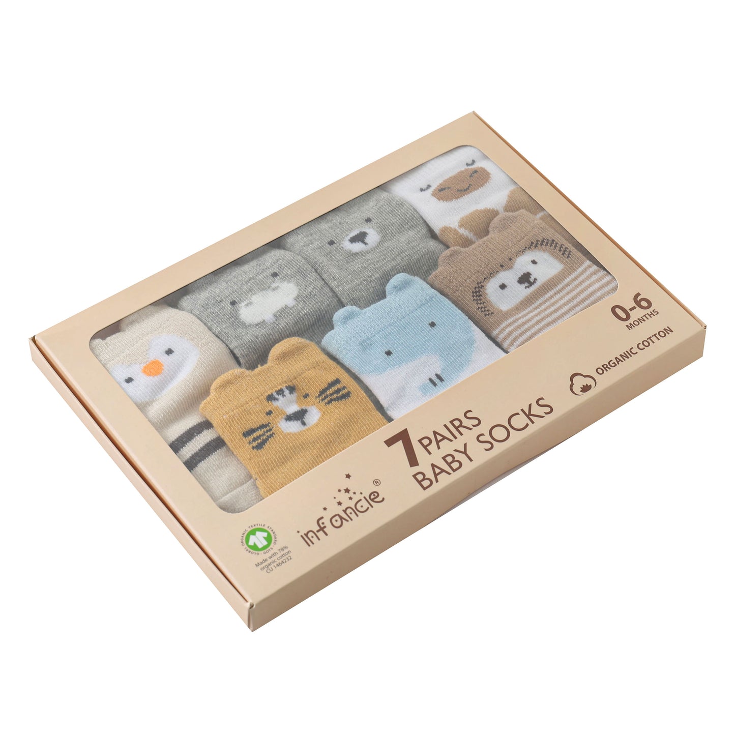 Infancie 7-Pk Anti-Slip Baby Socks Gift Box (Woodland Friends , 0-6m)