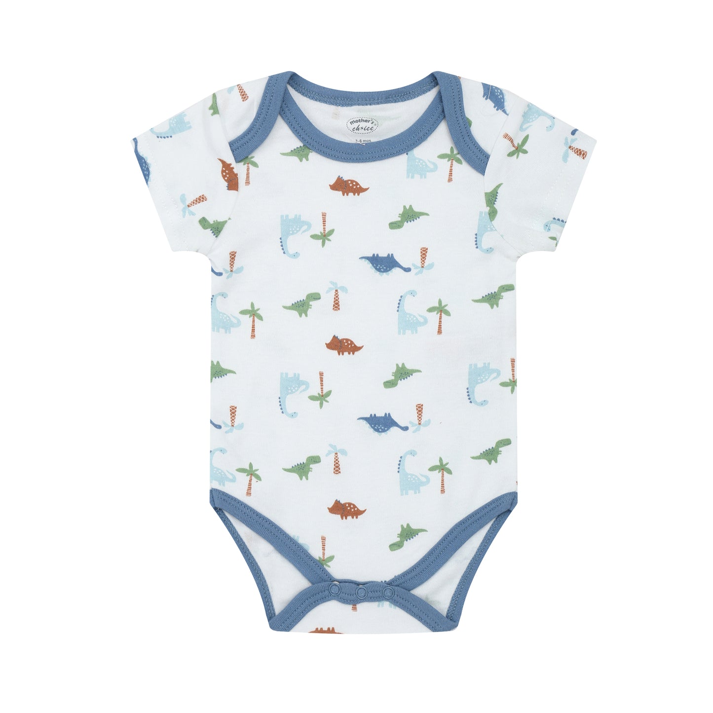 MOTHER'S CHOICE 3-Pc 100% Cotton Short-Sleeved Baby Bodysuit (Blue, Dino, Roar Some Little Dudes)