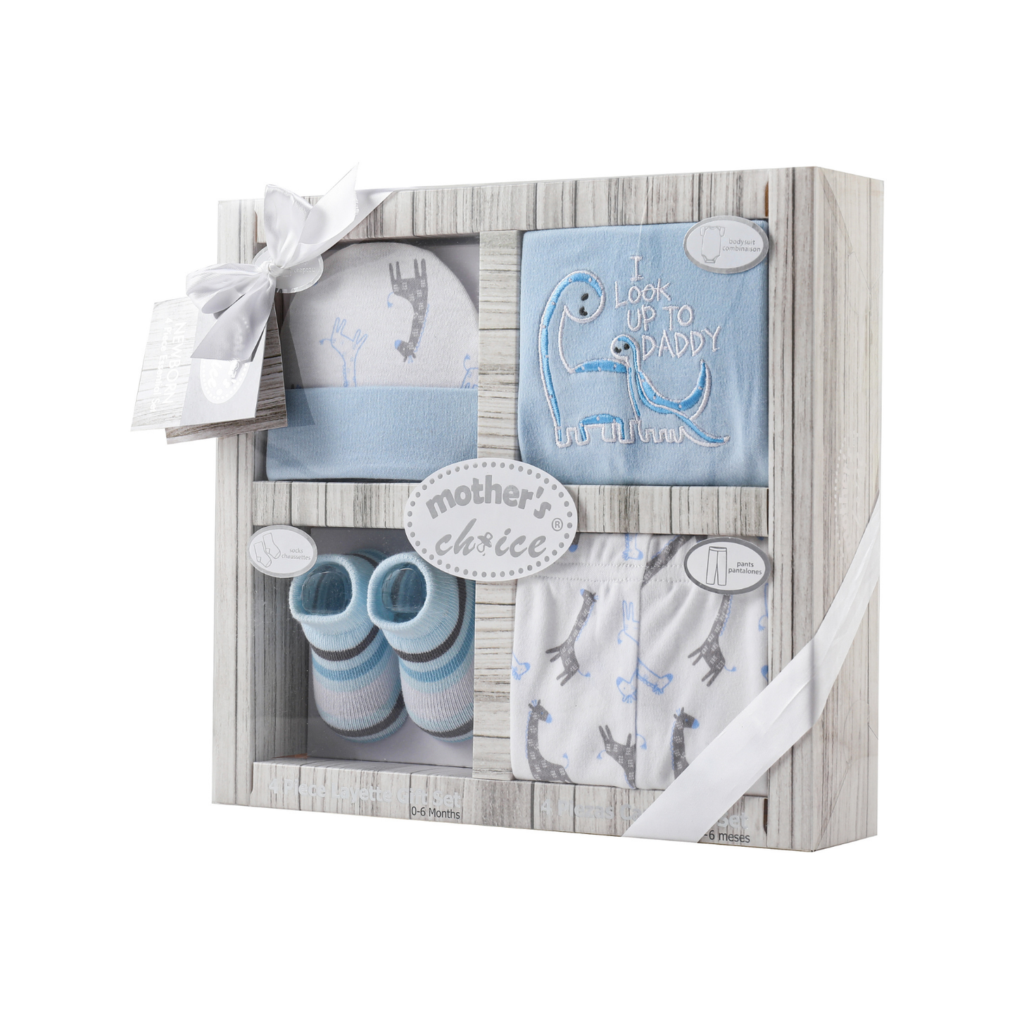 MOTHER'S CHOICE 4-pc Baby Gift Box - Bodysuit, Pants, Hat, Socks (Blue Giraffe)