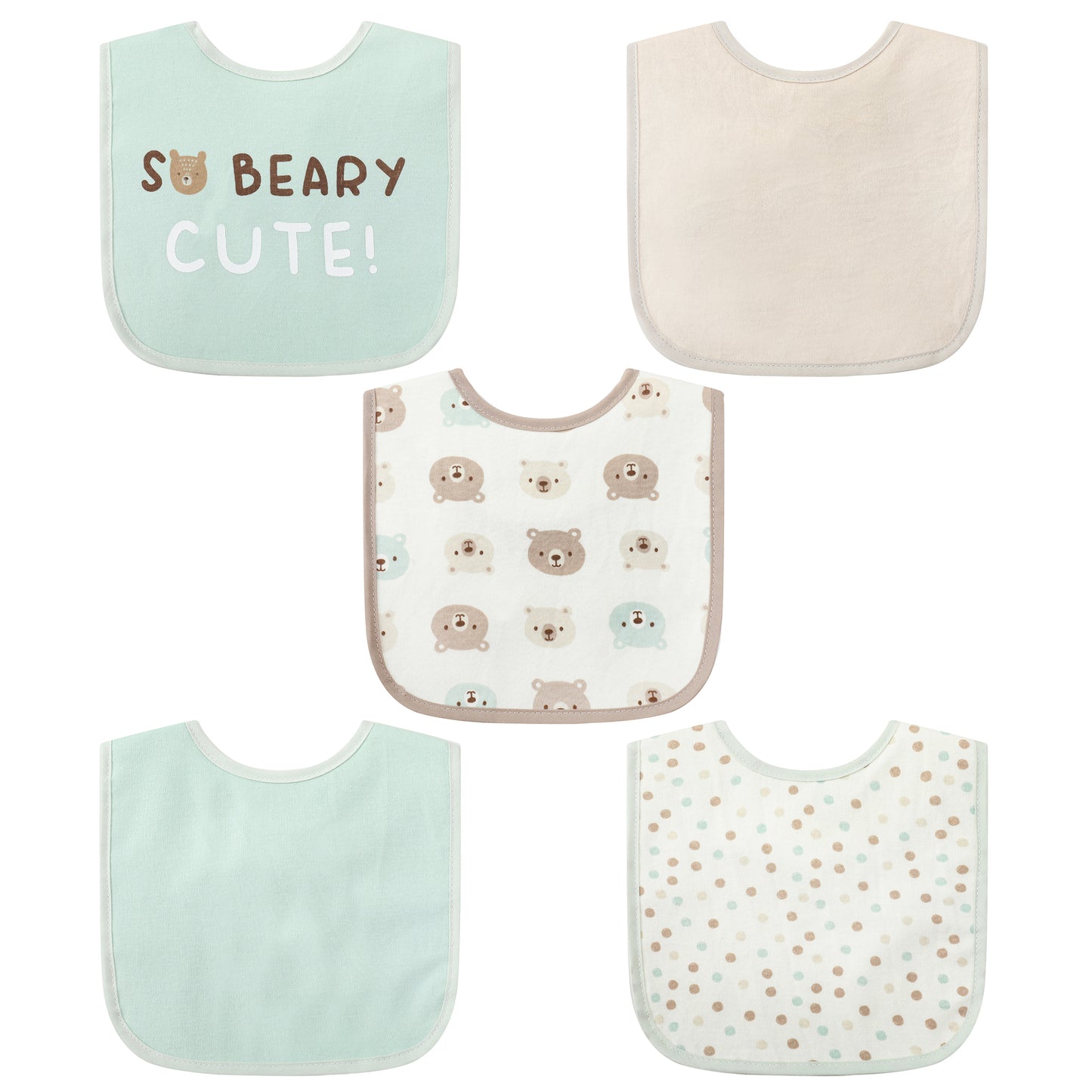 Infancie 5-Pc Cotton Drooler Bibs (So Beary Cute)