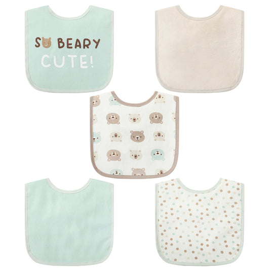 Infancie 5-Pc Cotton Drooler Bibs (So Beary Cute)