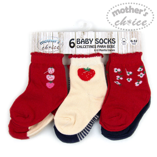 MOTHER'S CHOICE 6-Pk Baby Socks Set (6-12m, Red, Strawberry)