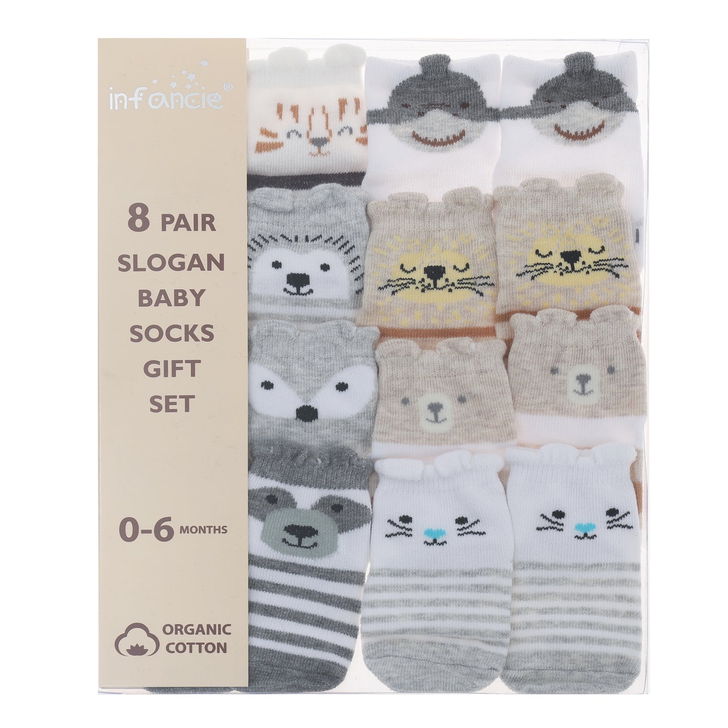 Infancie 8-Pk Anti-Slip Baby Socks (Cute Animals , 0-6m)
