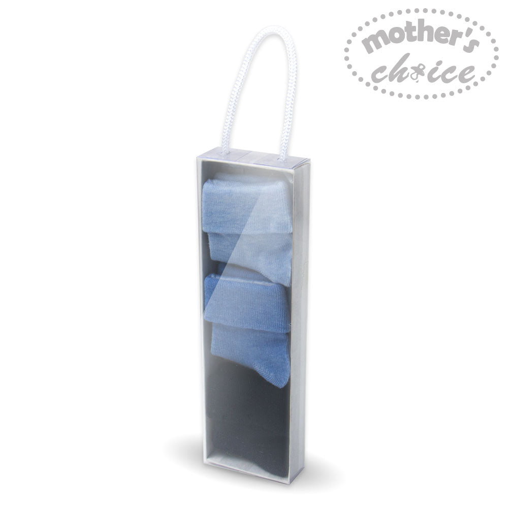 MOTHER'S CHOICE 3-Pk Newborn Baby Socks Box (0-6m, Multi-Blue)