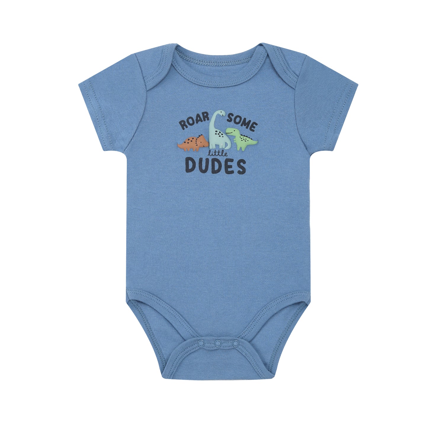 MOTHER'S CHOICE 3-Pc 100% Cotton Short-Sleeved Baby Bodysuit (Blue, Dino, Roar Some Little Dudes)