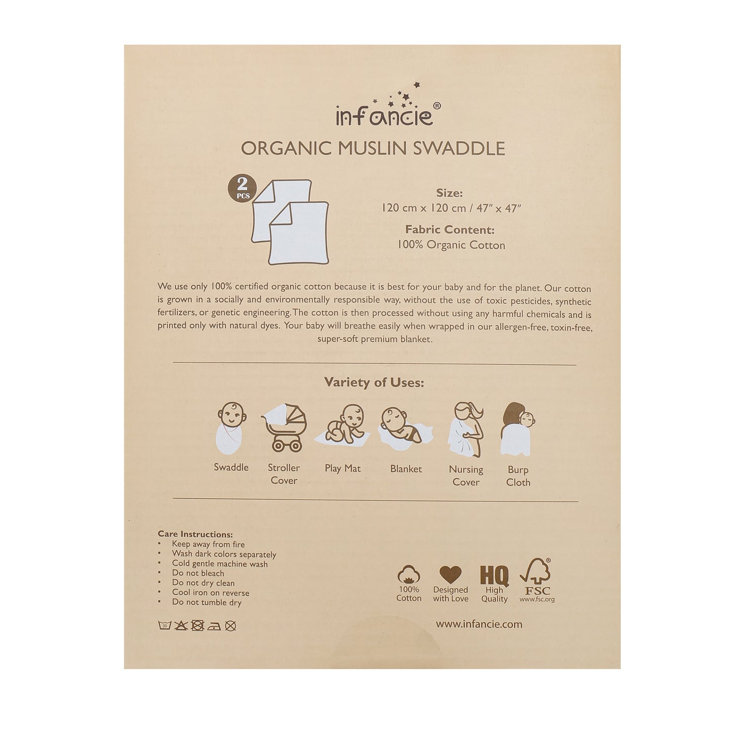 INFANCIE 2-Pc Organic Cotton Baby Muslin Blanket Gift Set (Dusty Rose / Bloom)