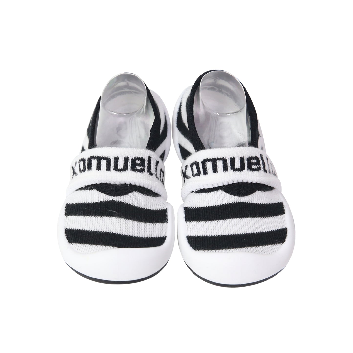Komuello - Baby Sock Shoes (Flat Black Stripe)