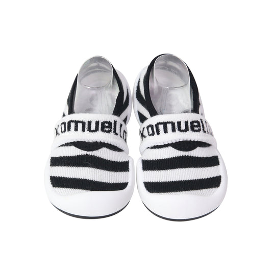 Komuello - Baby Sock Shoes (Flat Black Stripe)
