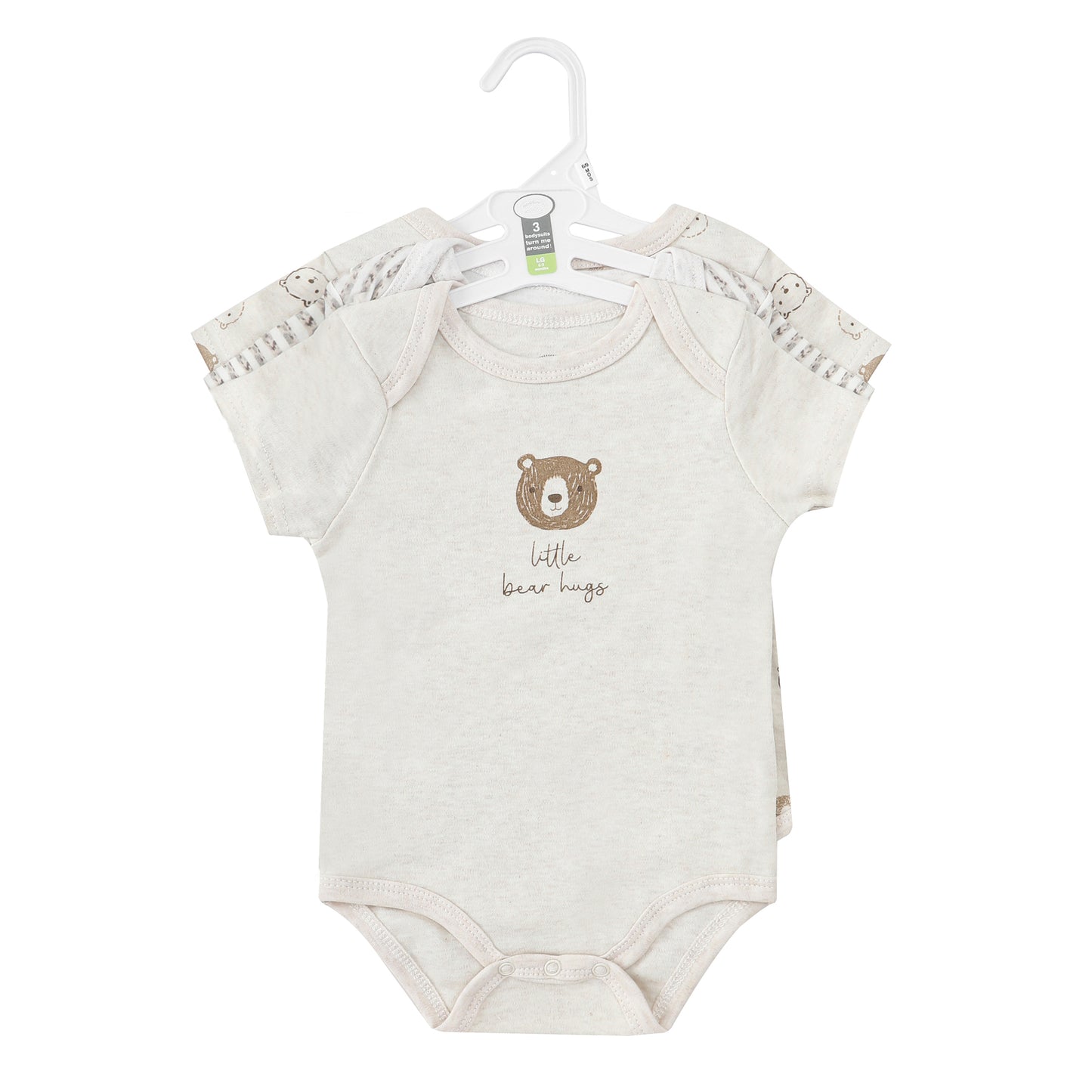 MOTHER'S CHOICE 3-Pc 100% Cotton Short Sleeve Bodysuits (Beige, Bear, Little Bear Hugs)
