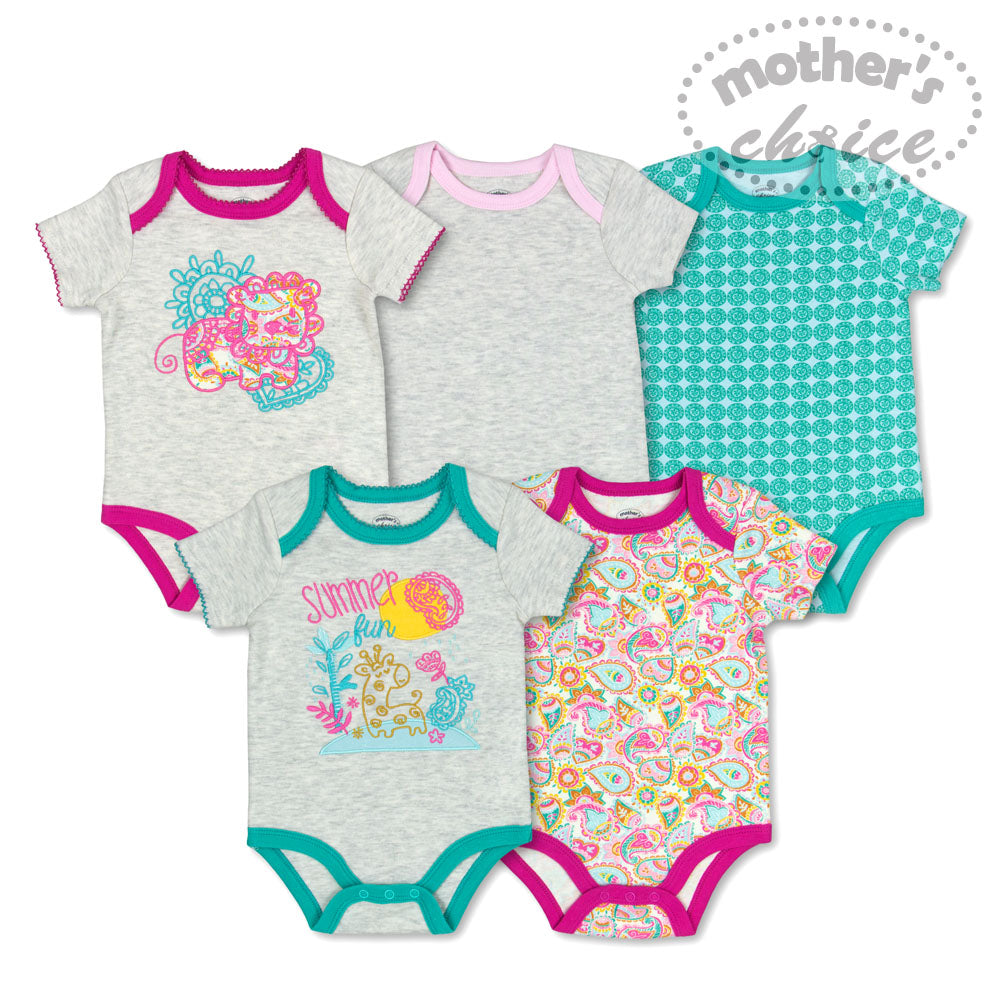 MOTHER'S CHOICE 5-Pc 100% Cotton Short-Sleeved Baby Bodysuit (Summer)