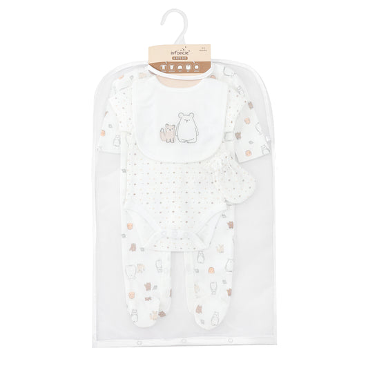 Infancie 5-Pc Baby  Grower, Bodysuit, Bib, Hat & Mittens Layette Gift Set (Chubb Bear)