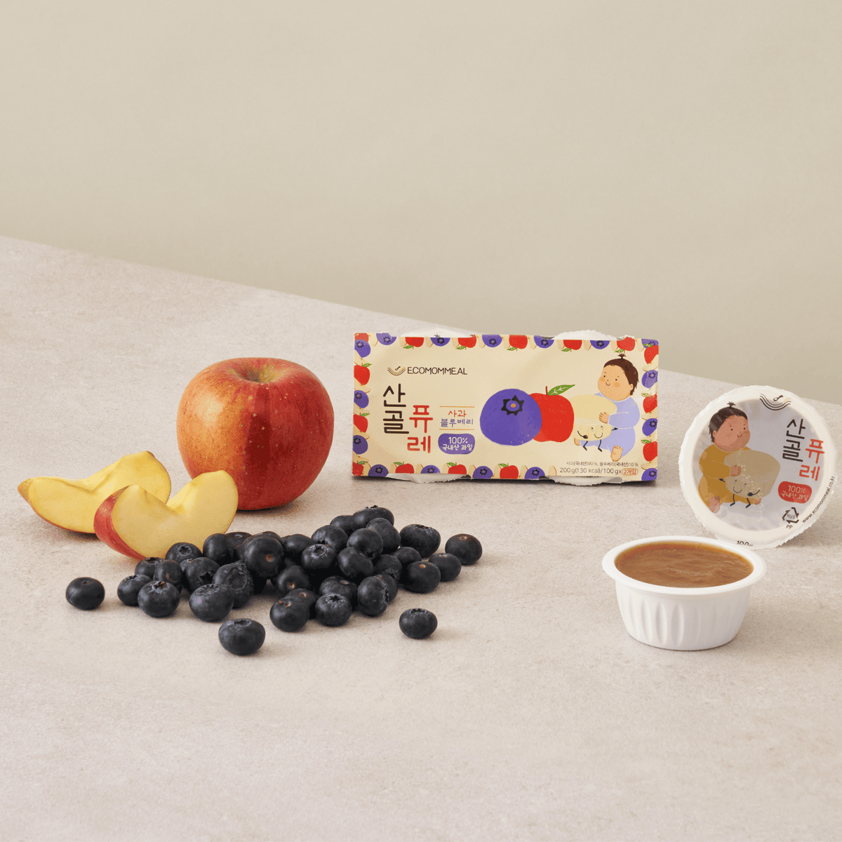 Ecomommeal - Real Fruit Puree (Apple & Blueberry) 100g x 2