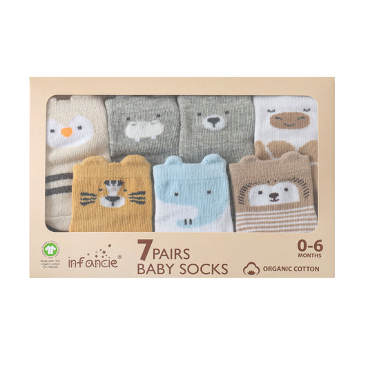 Infancie 7-Pk Anti-Slip Baby Socks Gift Box (Woodland Friends , 0-6m)