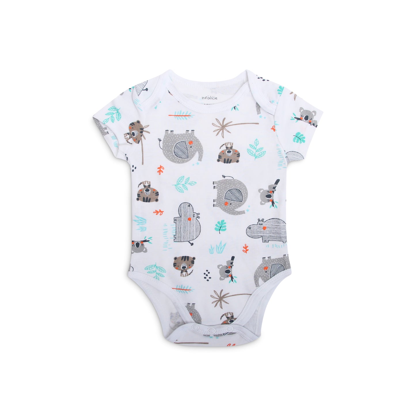 INFANCIE 3-Pc 100% Cotton Short-Sleeved Baby Bodysuits (Mint Jungle)