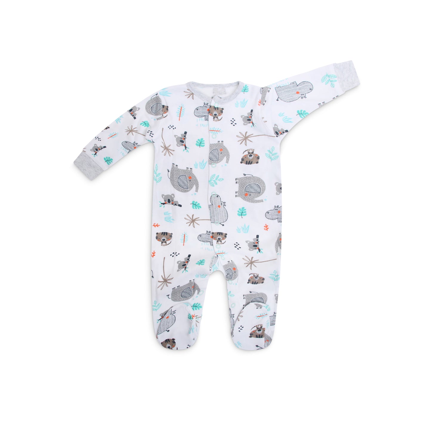 INFANCIE 2-Pc Baby Footed 100% Cotton Footed Babygrower/ Romper (Mint Jungle)