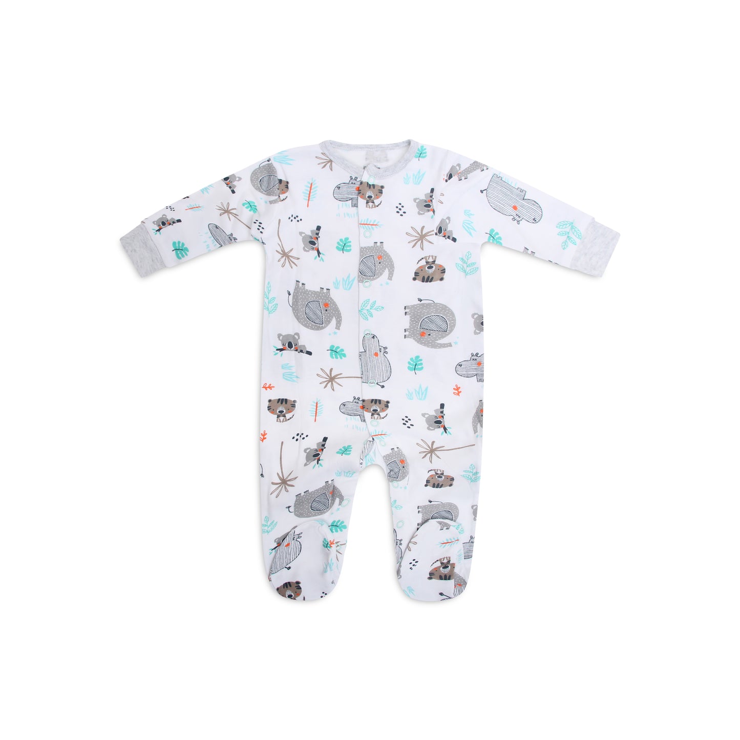 INFANCIE 2-Pc Baby Footed 100% Cotton Footed Babygrower/ Romper (Mint Jungle)