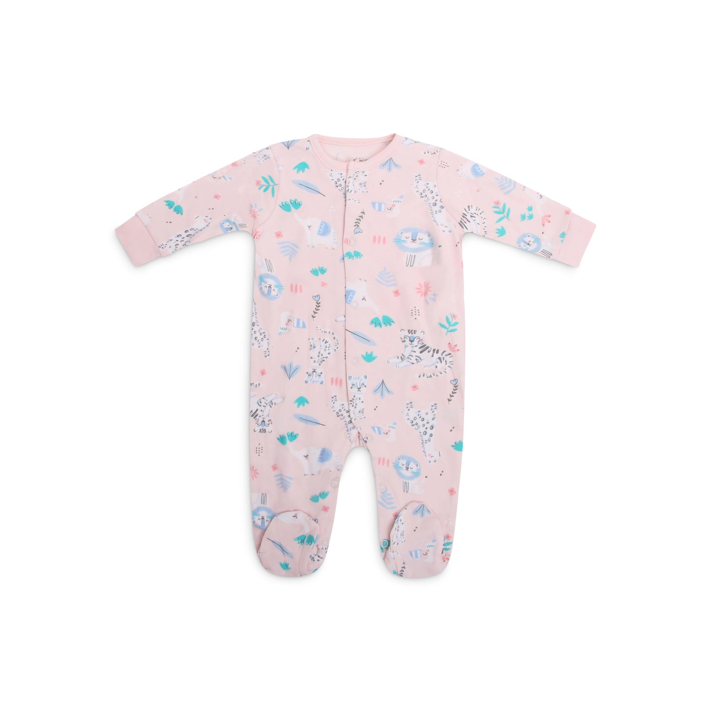 INFANCIE 2-Pc Baby Footed 100% Cotton Footed Babygrower/ Romper (Pink Safari)