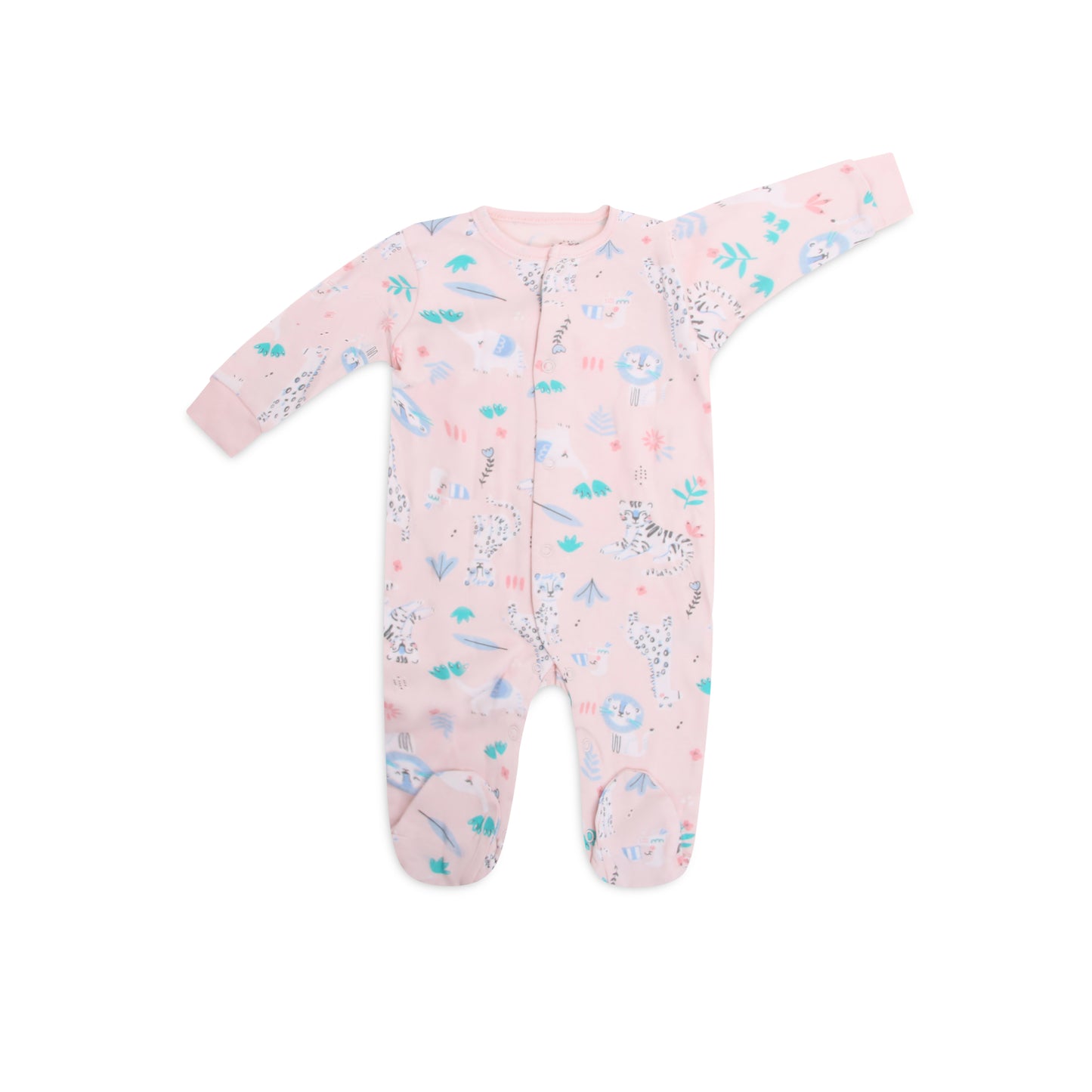 INFANCIE 2-Pc Baby Footed 100% Cotton Footed Babygrower/ Romper (Pink Safari)