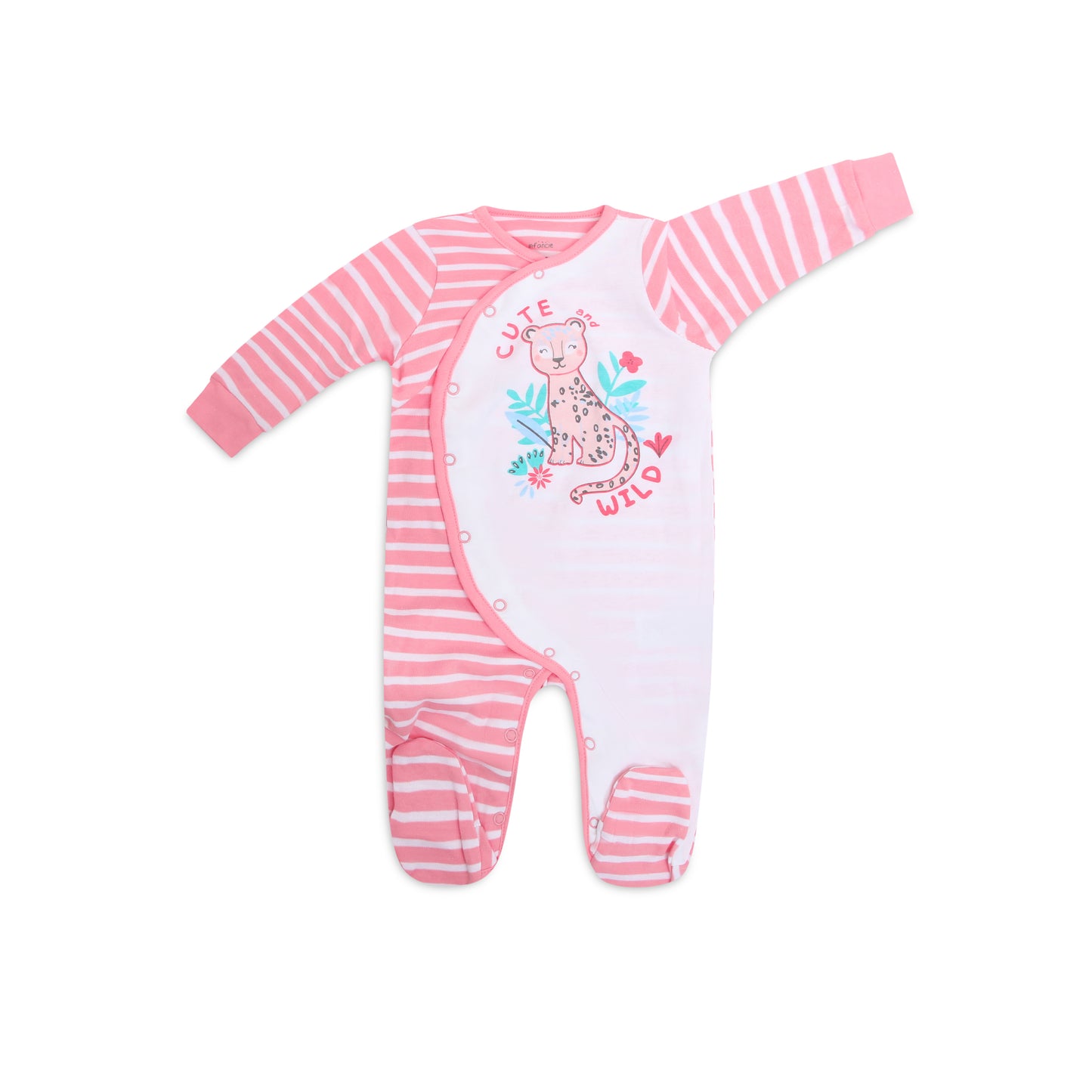 INFANCIE 2-Pc Baby Footed 100% Cotton Footed Babygrower/ Romper (Pink Safari)