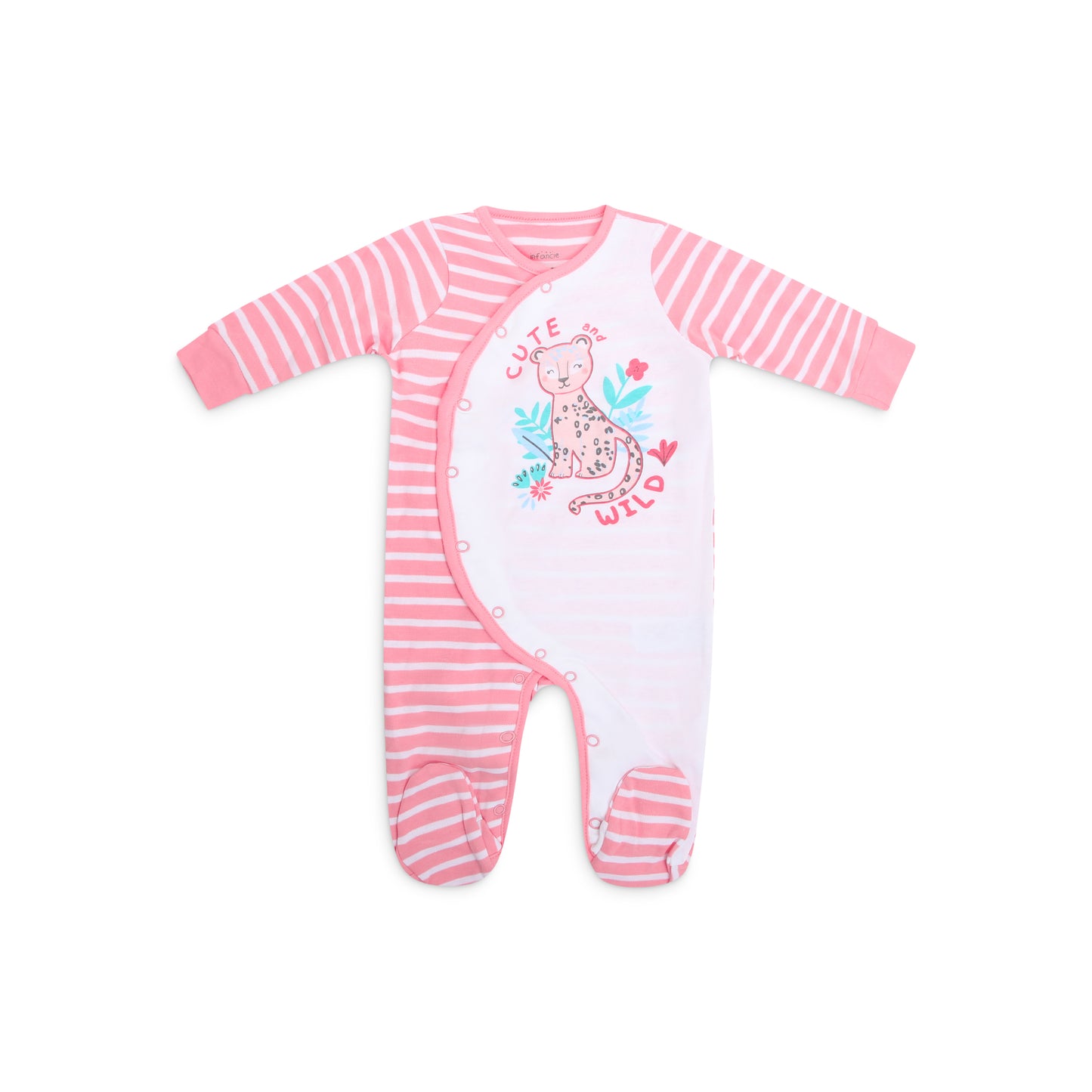 INFANCIE 2-Pc Baby Footed 100% Cotton Footed Babygrower/ Romper (Pink Safari)