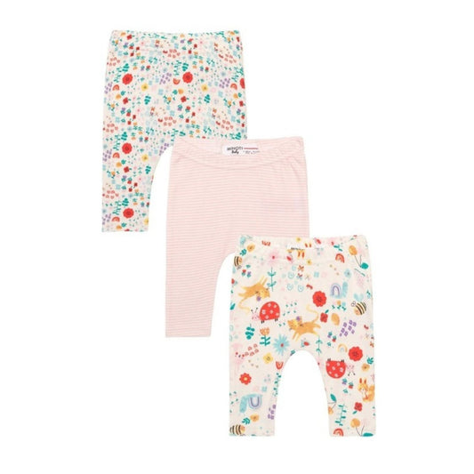 INFANCIE 3-Pc 100% Cotton Baby Pants 0-12m (In the garden)