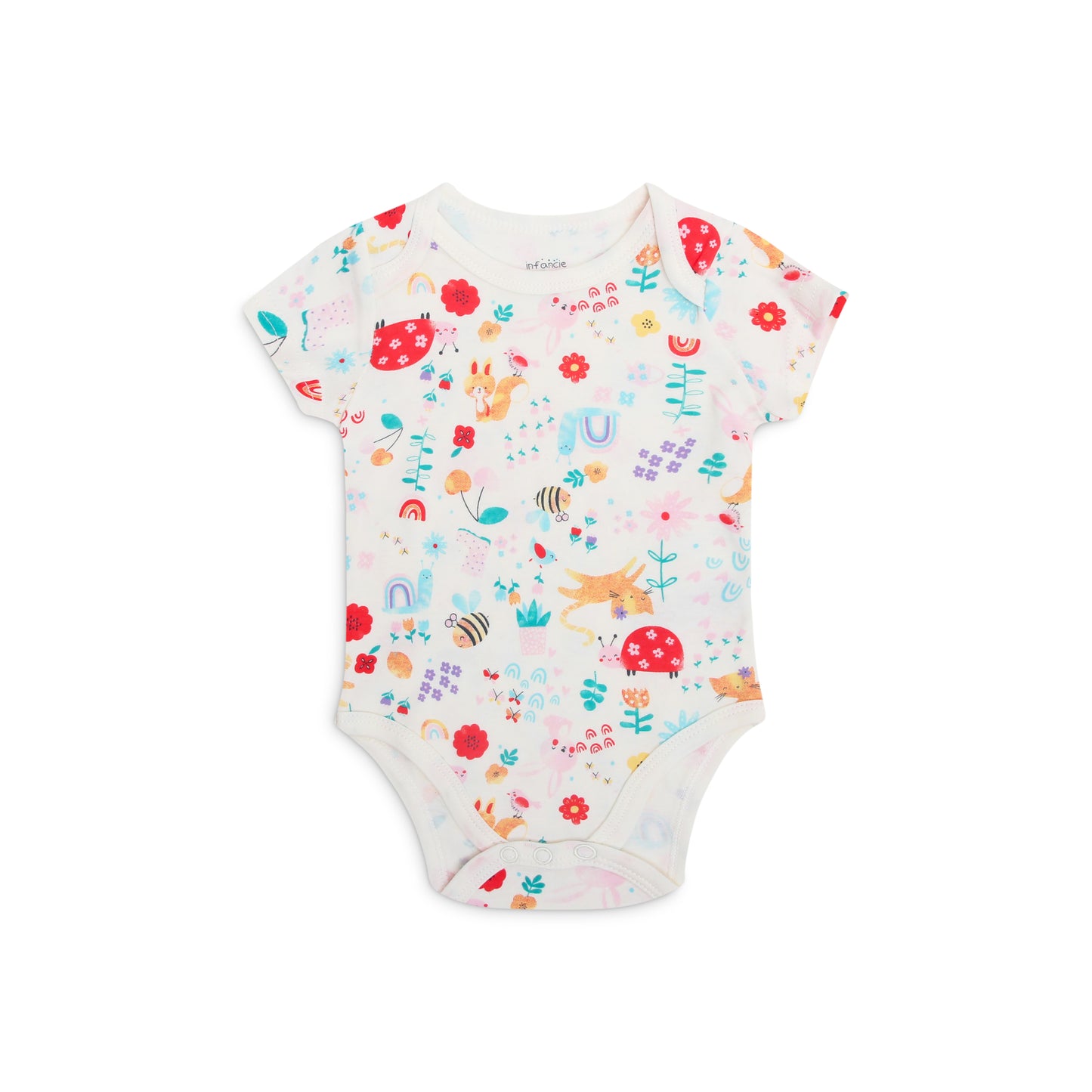 INFANCIE 3-Pc 100% Cotton Short-Sleeved Baby Bodysuits (In the Garden)