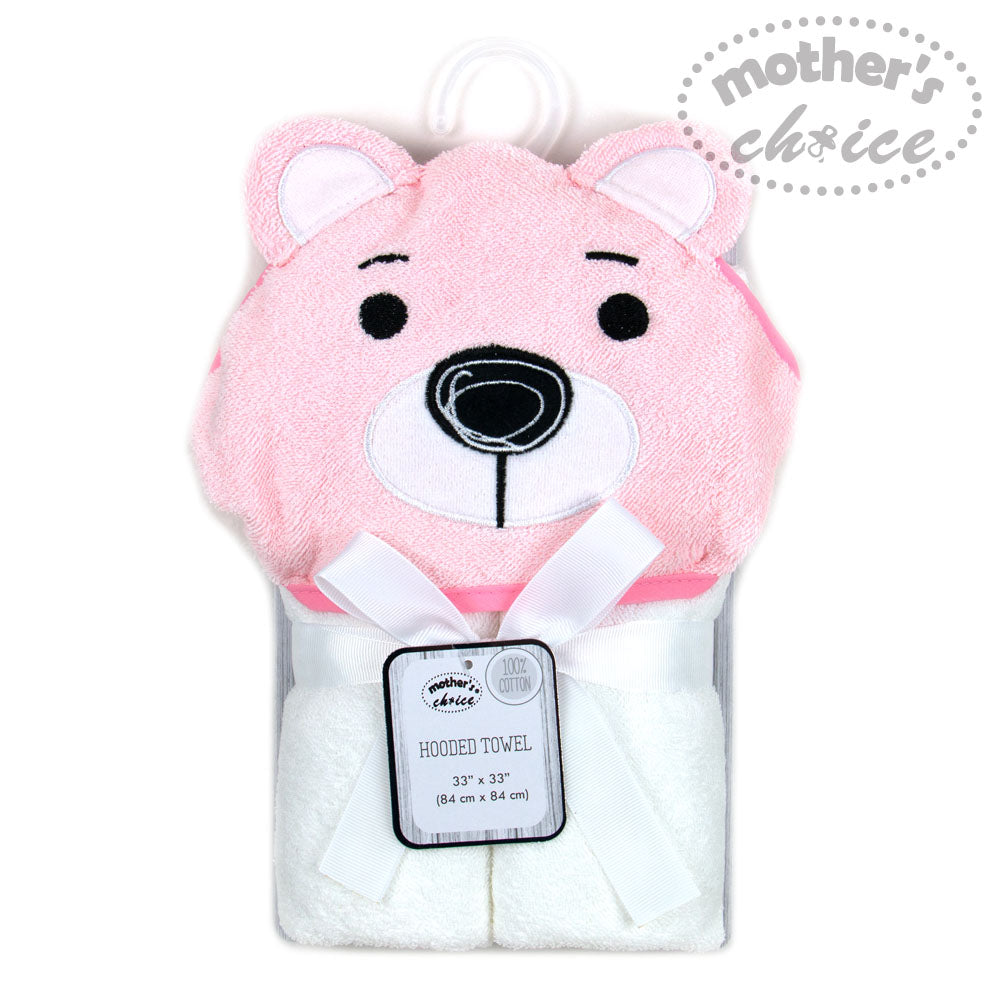 MOTHER'S CHOICE 100% Pure Cotton Infant / Baby 3D Hooded Towel (Bear, Pink)