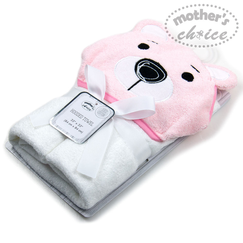 MOTHER'S CHOICE 100% Pure Cotton Infant / Baby 3D Hooded Towel (Bear, Pink)