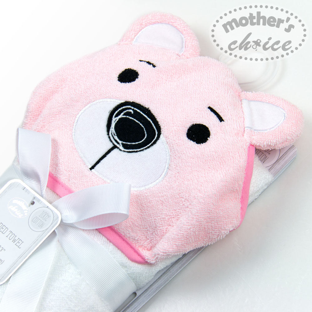 MOTHER'S CHOICE 100% Pure Cotton Infant / Baby 3D Hooded Towel (Bear, Pink)