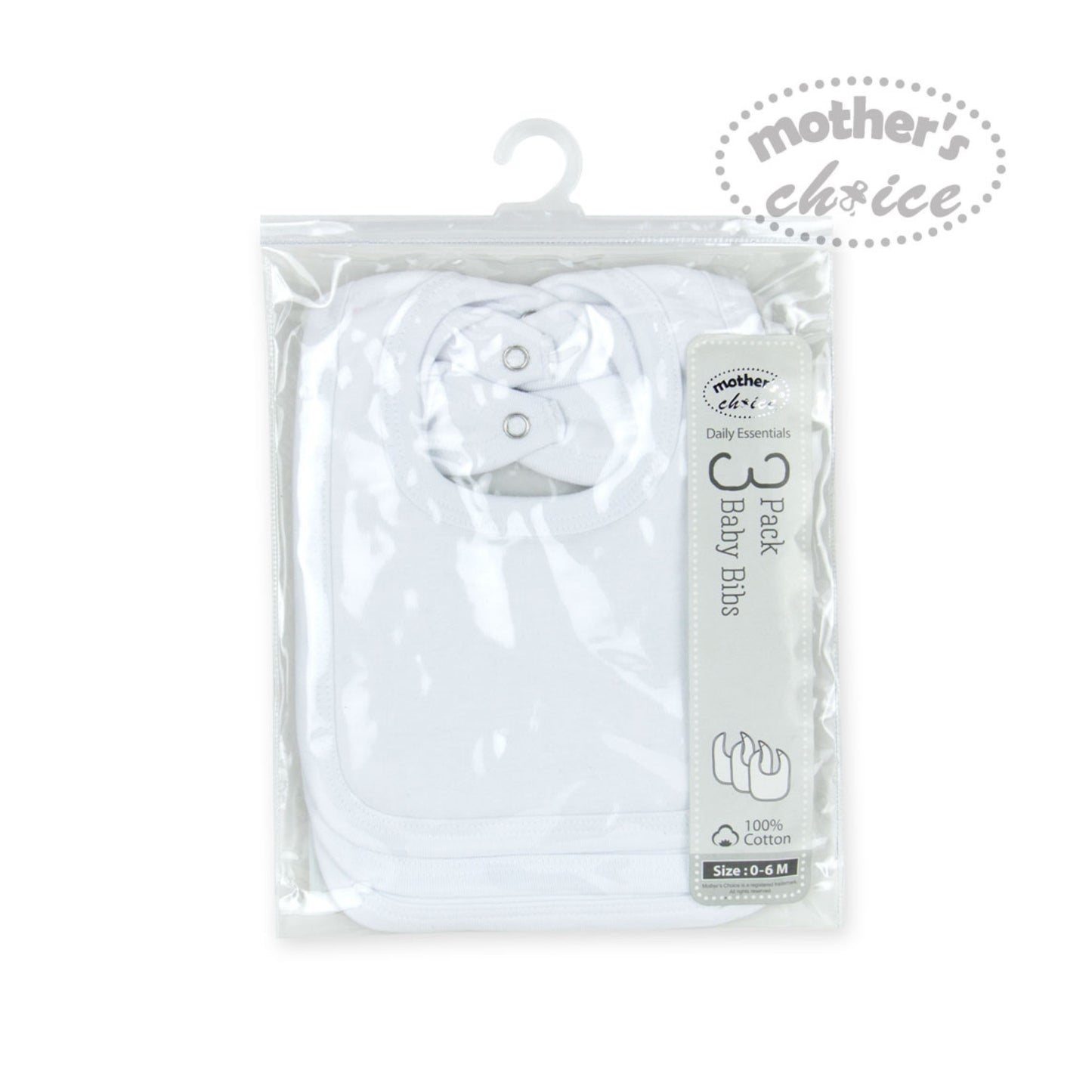 MOTHER'S CHOICE 3-Pc 100% Cotton Baby Bibs White