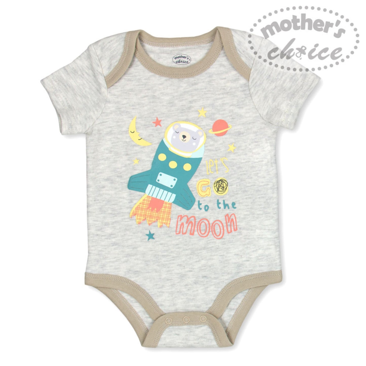 MOTHER'S CHOICE 5-Pc 100% Cotton Short-Sleeved Baby Bodysuit (To the Moon)