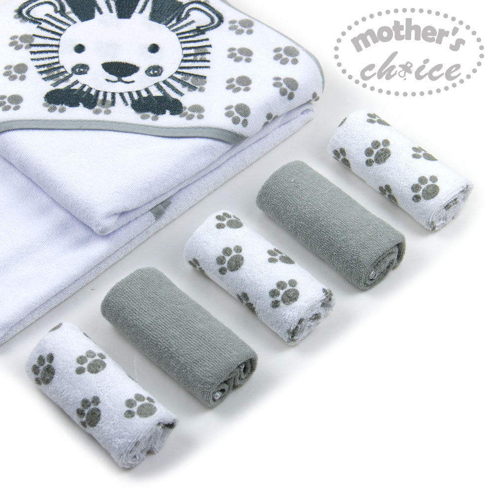 MOTHER'S CHOICE Hooded Towel + 5 Face Cloth (Grey)