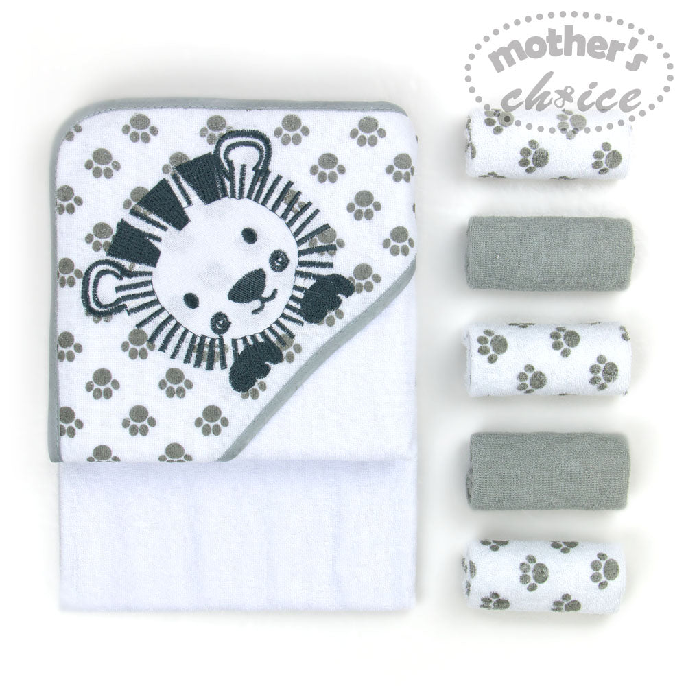 MOTHER'S CHOICE Hooded Towel + 5 Face Cloth (Grey)