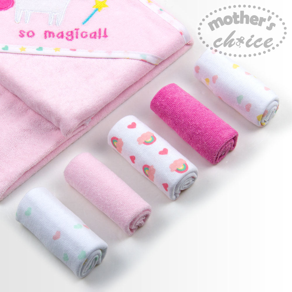 MOTHER'S CHOICE Hooded Towel + 5 Face Cloth (Pink)