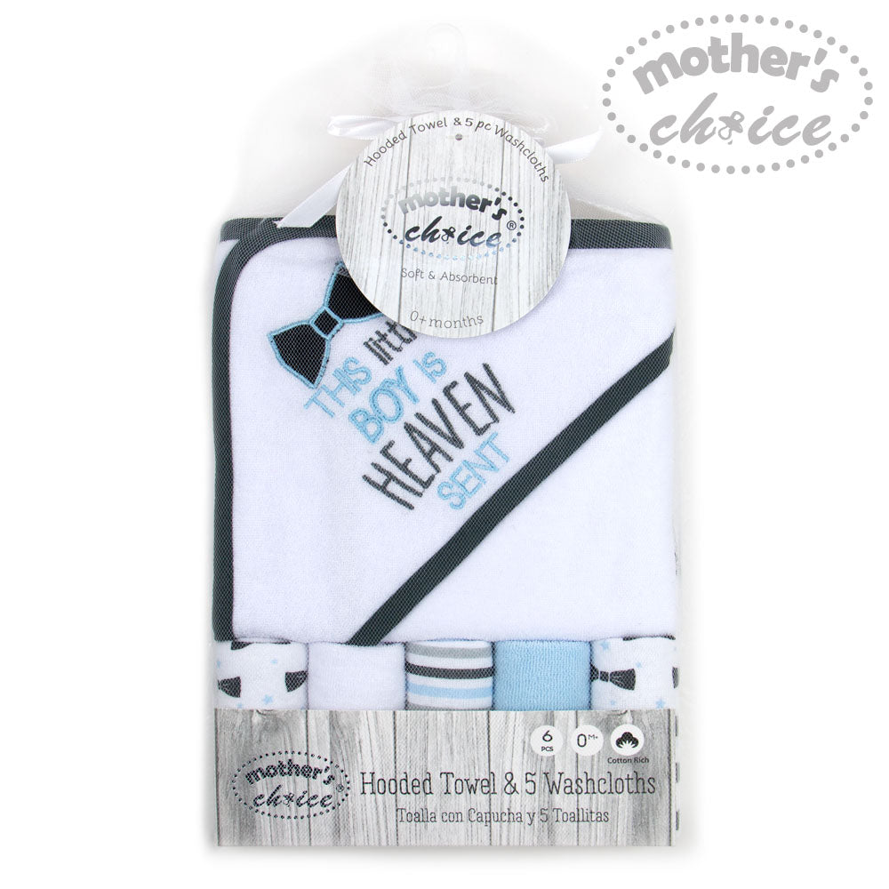 MOTHER'S CHOICE Hooded Towel + 5 Face Cloth (Blue)