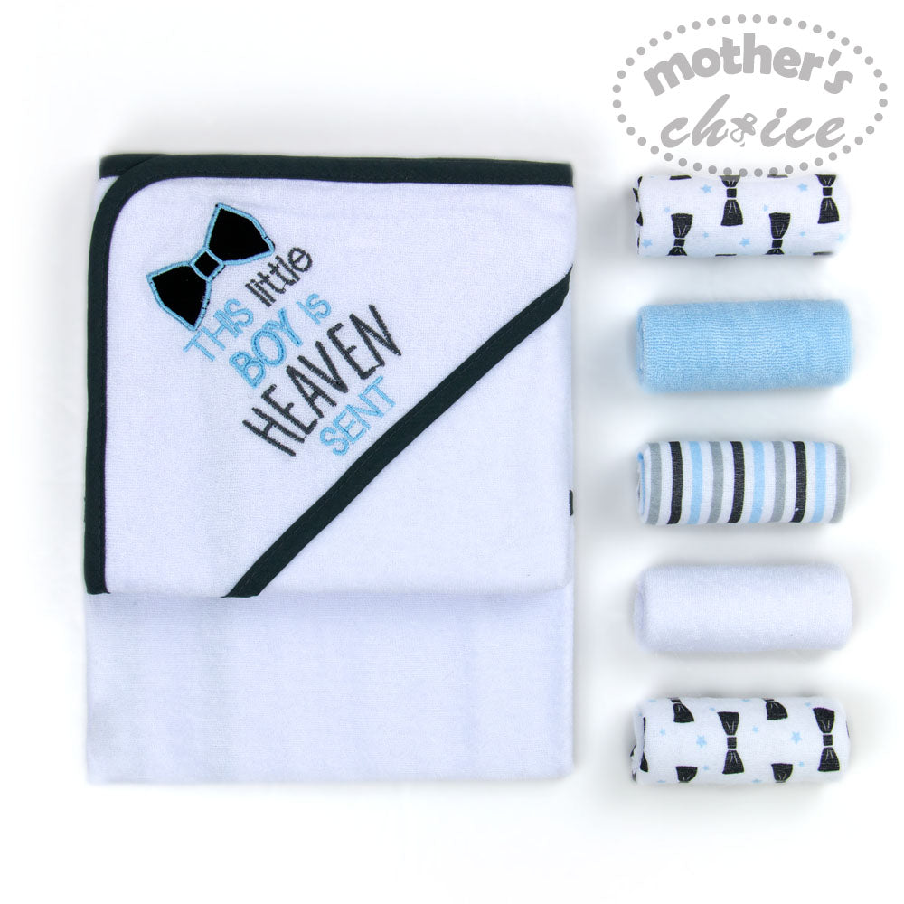 MOTHER'S CHOICE Hooded Towel + 5 Face Cloth (Blue)