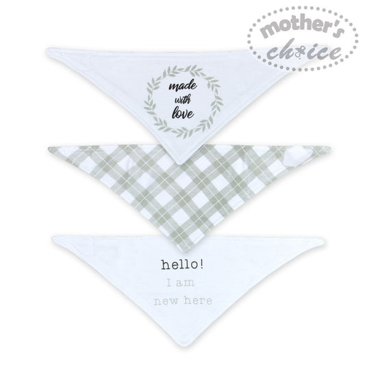 MOTHER'S CHOICE 3-Pc 100% Cotton Newborn Baby Bandana Bibs (I am New)