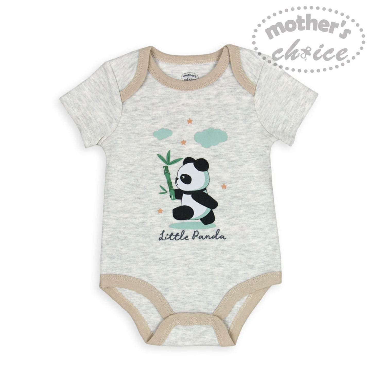 MOTHER'S CHOICE 3-Pc 100% Cotton Short-Sleeved Baby Bodysuit (Panda)